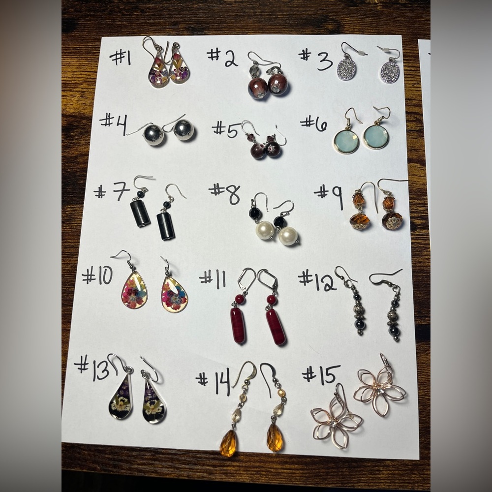 Small handcrafted earrings: each pair $3, 5/ $12 or all 20 for $45 - prof clean